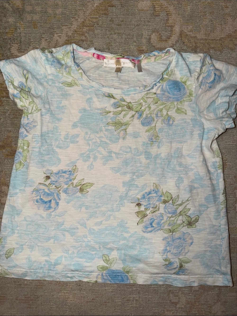 Love Shack Fancy- Floral Blue & Green Short Sleeve Tee